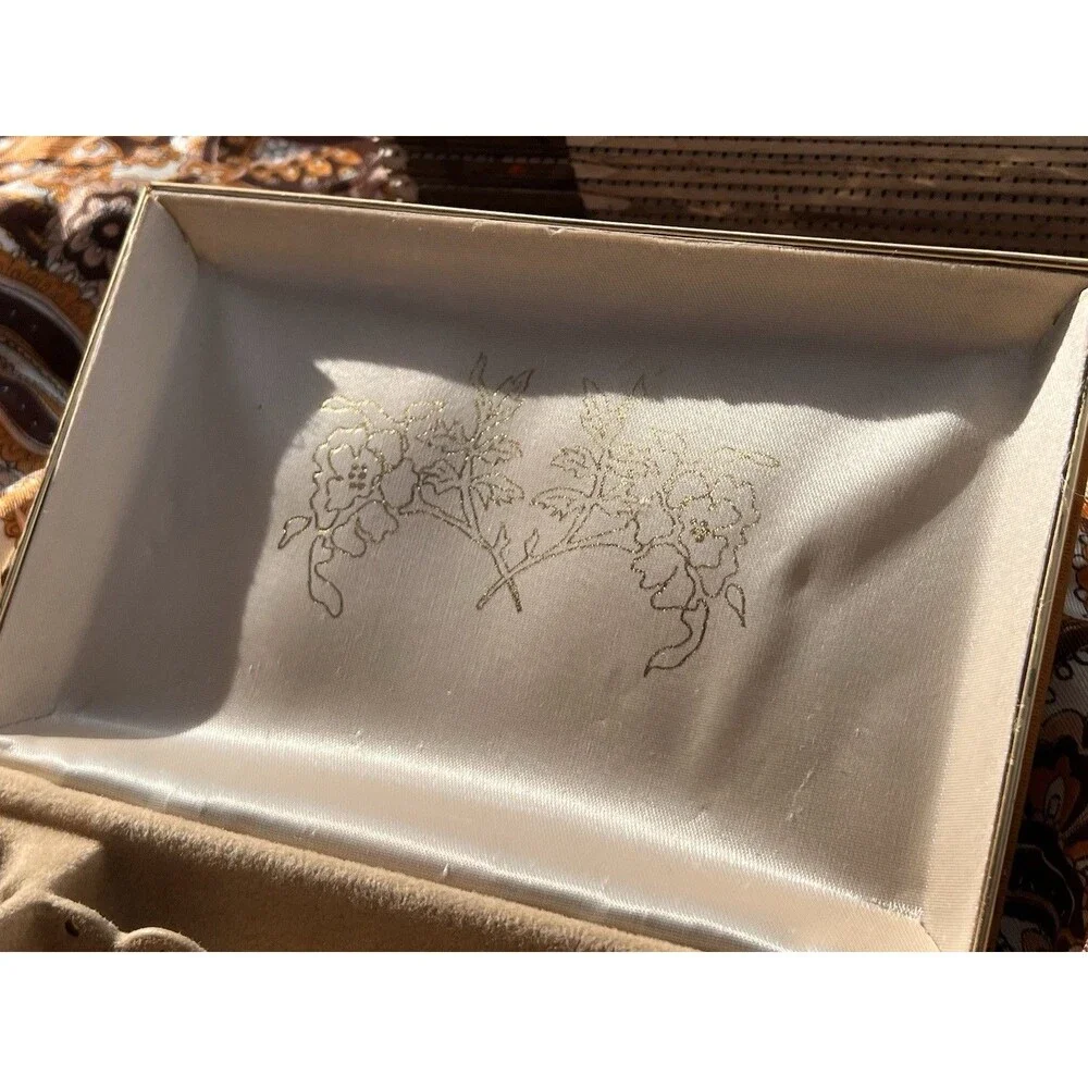 Gold and Beige Velvet Jewelry Organizer Box